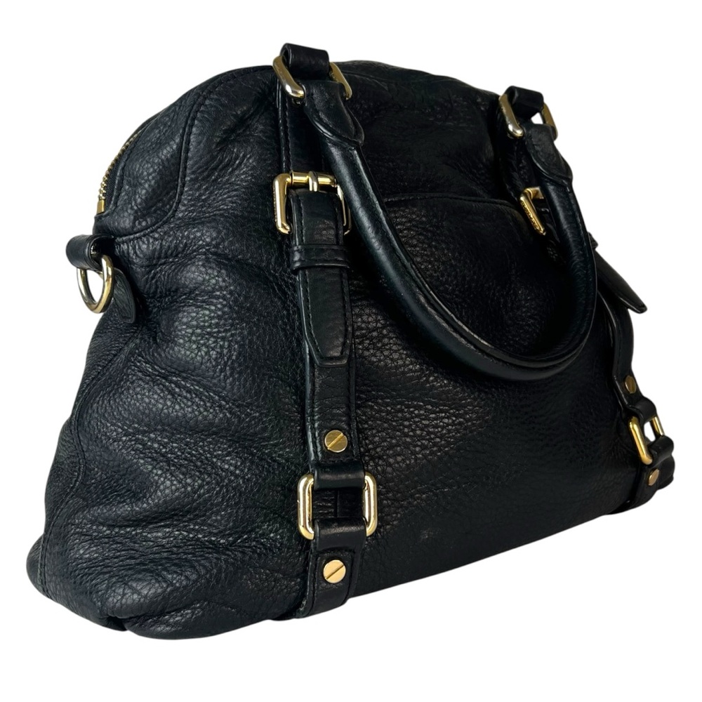 Michael Kors Black Pebbled Leather Satchel Tote Bag Gold Hardware Large Handbag - Picture 4 of 12